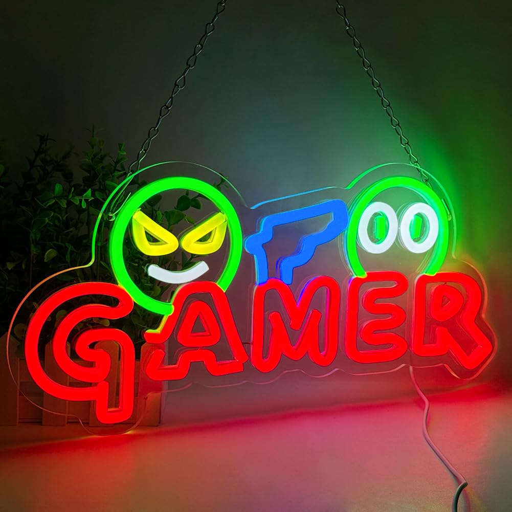 Party Games Easter - ゲーマー向けネオンサインLEDウォールライト、カスタマイズ可能なカラフルなゲーミングネオンランプ、ゲームルームセットアップ、男の隠れ家、ゲーミングゾーン、寝室の装飾に