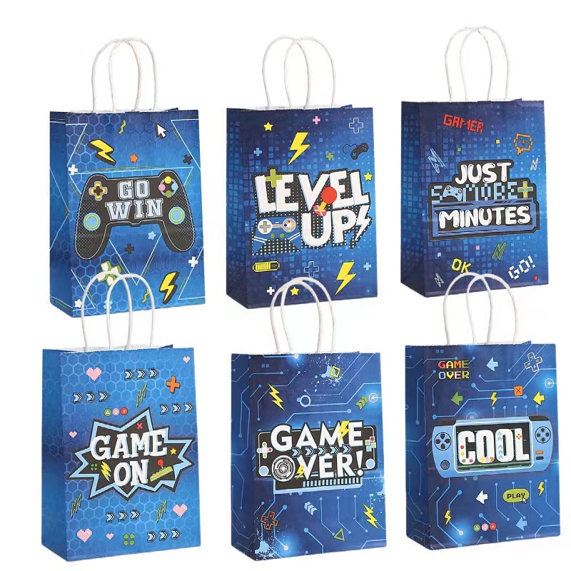 Party Games Easter - 6/24 個ビデオゲームテーマ紙ギフト包装袋ゲームオーバーキャンディクッキーバッグ子供男の子誕生日ゲームナイトパーティー装飾