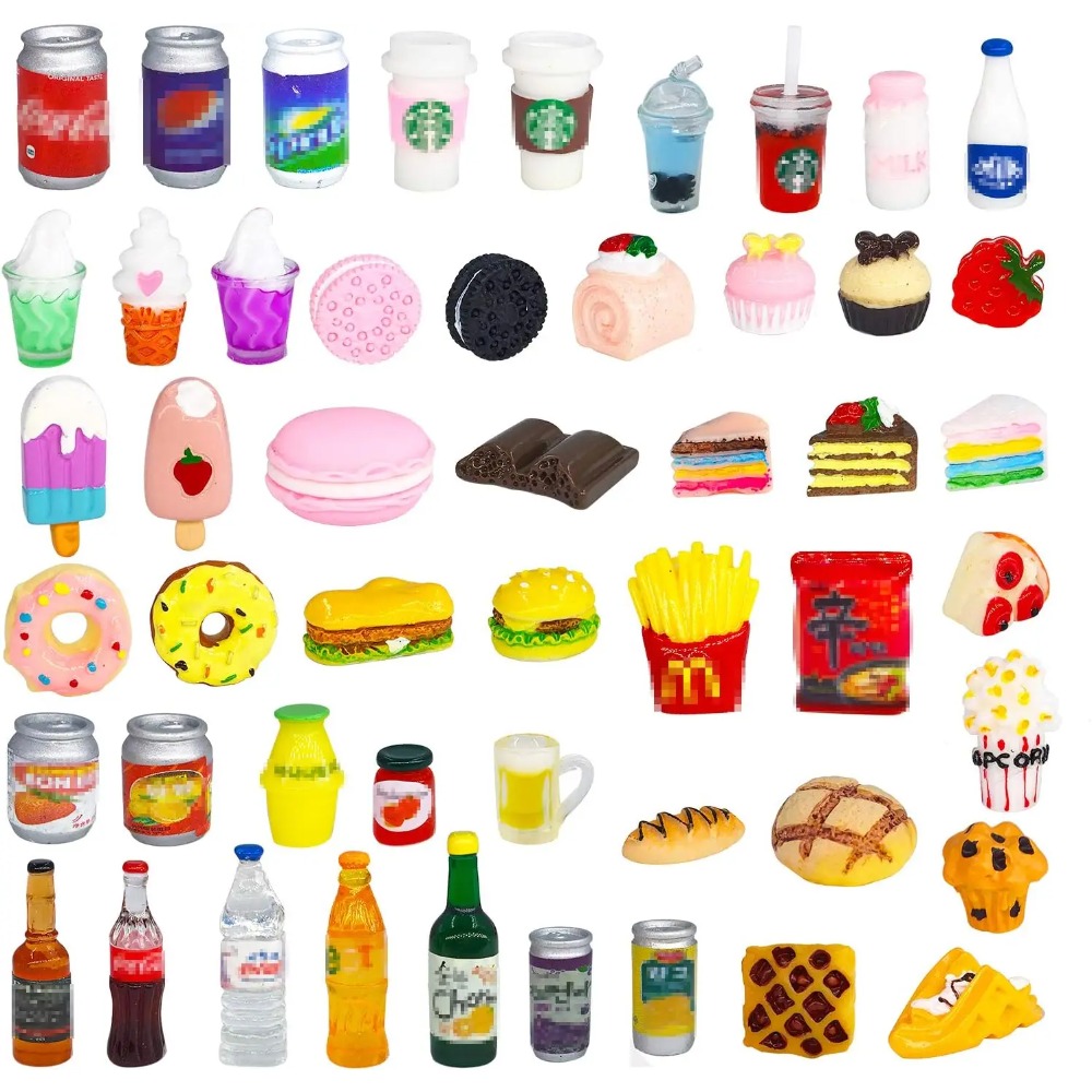 Party Games You Can Play - 50 個ミニチュア食品ドリンクボトルソーダポップ缶ごっこ遊びキッチンゲームパーティーアクセサリーおもちゃケーキアイスクリームドールハウス用