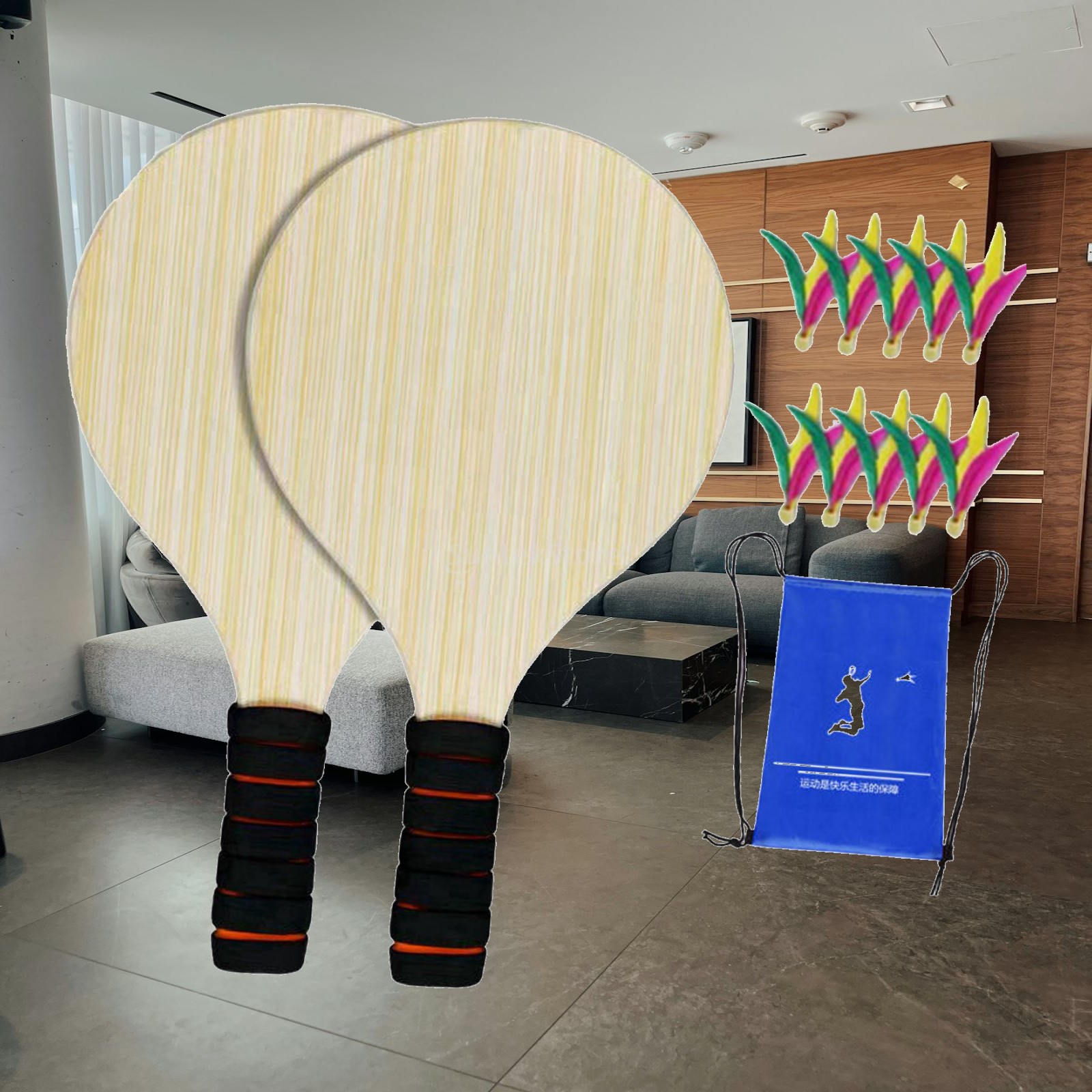 2個の木製バドミントンパドルセット ボールと収納ポーチ付き  - Badminton Set Garden のレビューと価格