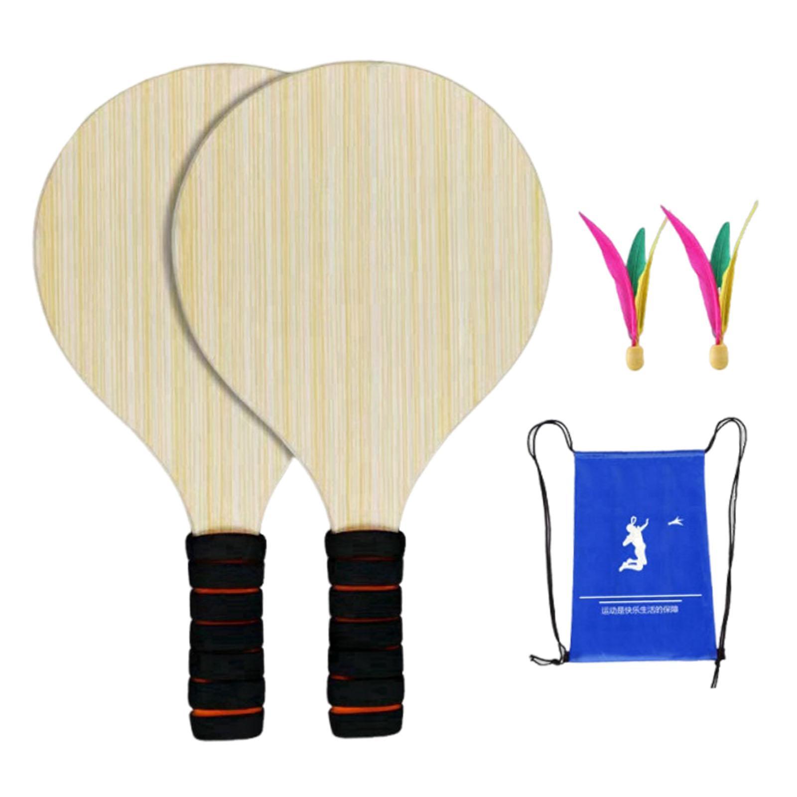 2個の木製バドミントンパドルセット ボールと収納ポーチ付き  - Badminton Set Garden のレビューと価格