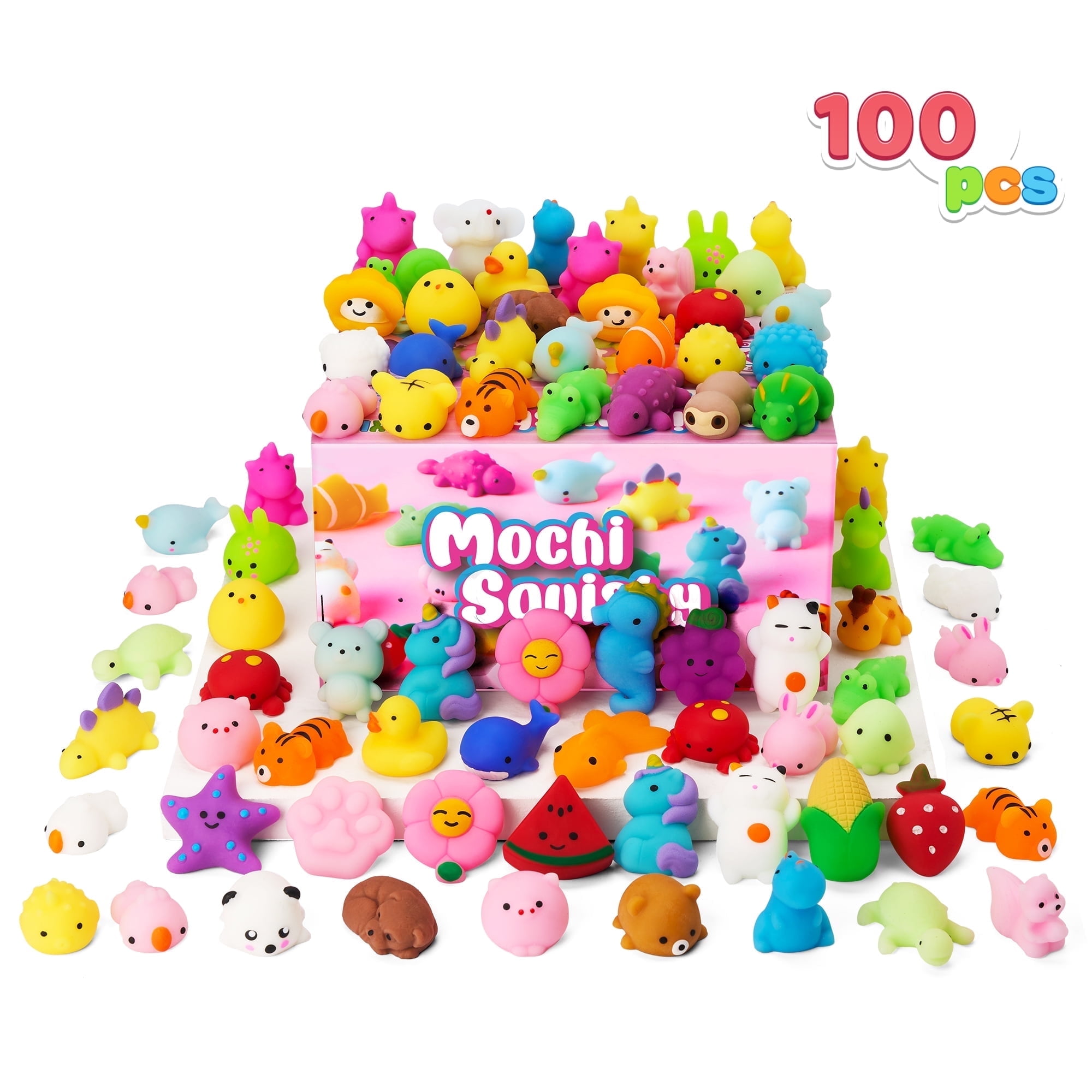 Joyfy 100個 ミニ動物＆フルーツもちもちスクイーズ  - Party Games Kids Birthday のレビューと価格